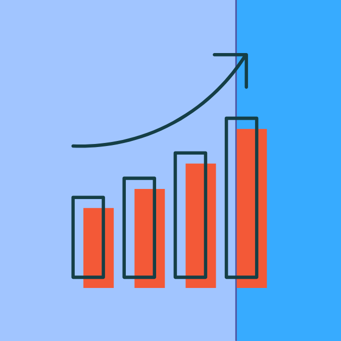 Red bar chart on blue background